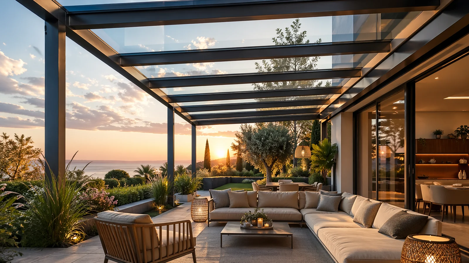 Cam Tavanlı Pergola tamamlanmış uygulama fotoğrafı