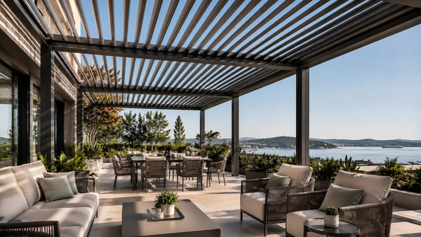 RS Vizyon pergola tente cam sistemleri premium dış mekan slayt görseli 5